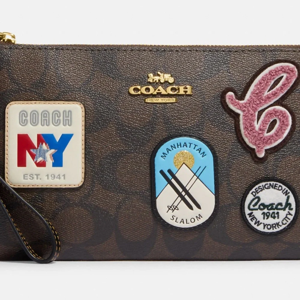 🆕 Large Corner Zip Wristlet In Signature Canvas With Ski Patches